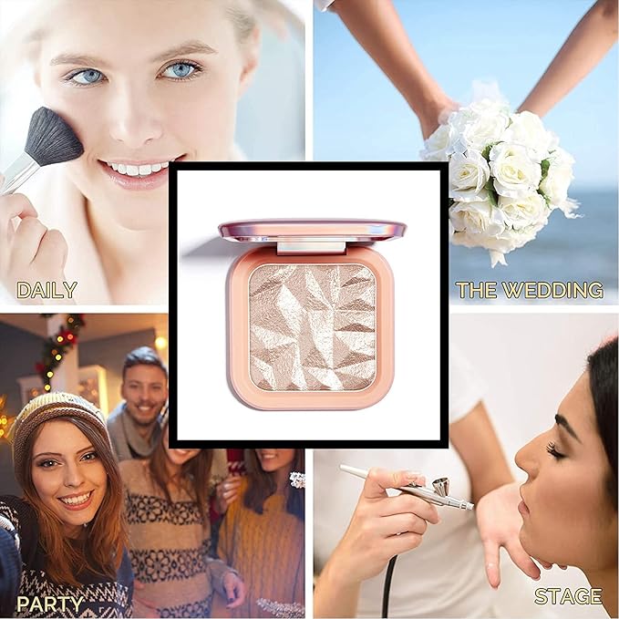 Face Highlighter Makeup Palette Kit, Shimmer Glitter Highlight Contouring Palette Natural Nude Shiny Contour Highlight Makeup Illuminator Highlighter Concealer Palette with brush (Nude Pink)