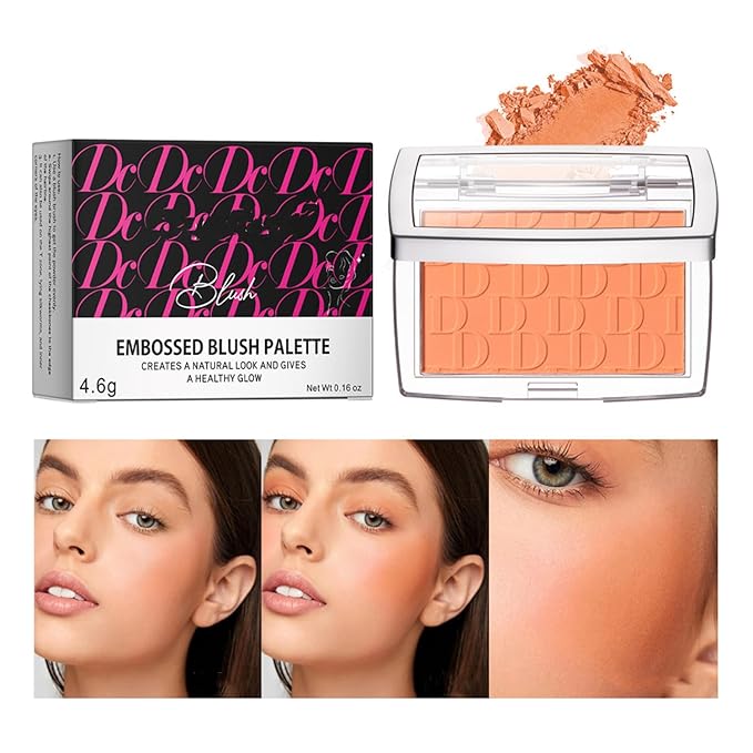 MAEPEOR Embossed Blush 6 Colors Smooth Blendable Face Blush Long-Lasting Natural Look Blush Powder Blush for Cheeks (04 Coral)