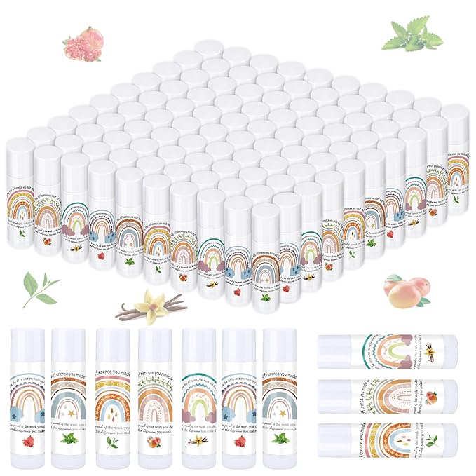Teacher Appreciation Lip Balm Gifts Rainbow Employee Thank You Gifts for Being Awesome Graduation Party Favor for Teacher Coworkers Women Colleague Staff Friend Volunteer(100 Pcs)