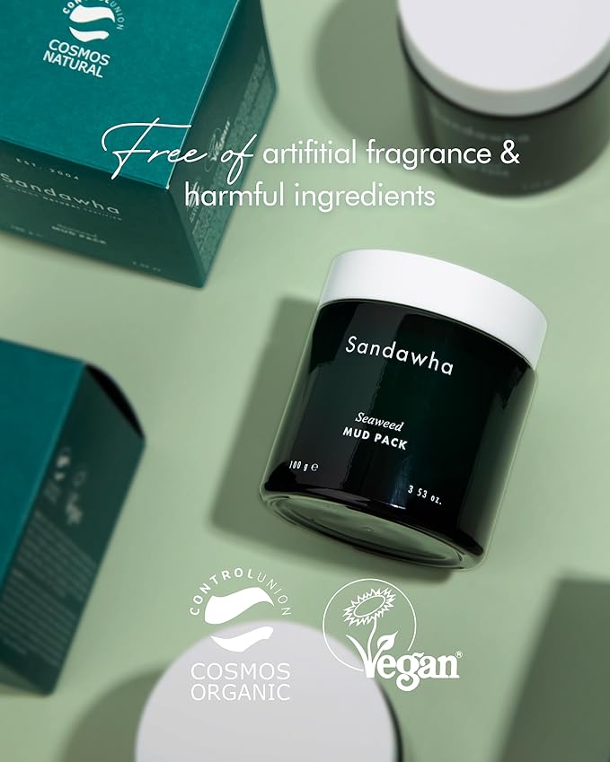 SKINCURE Vegan Seaweed Mud Mask, Korean skincare Blackhead Remover Clay Mask for Pore Cleansing with Kaolin & Bentonite, Oil Control & Gentle Exfoliation, 3.5oz