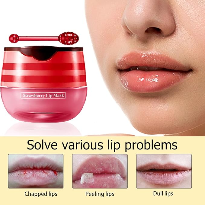 4 Pcs Lip Mask Reduces Lip Lines and Exfoliator, Prevention Dry & Cracked Lip. (Honey & Strawberry)