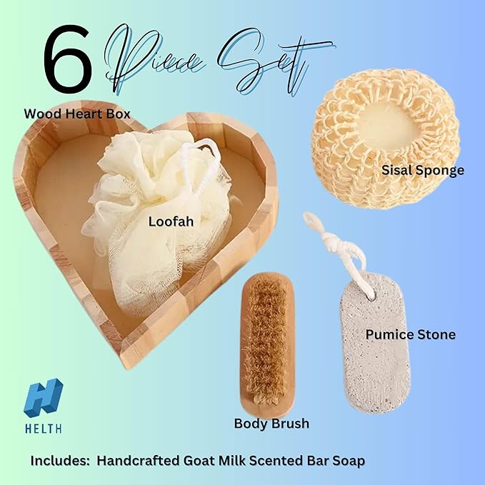 Spa Kit Birthday Box with Loofah Body Brush Gingered Peaches Goat Milk Soap, Orange