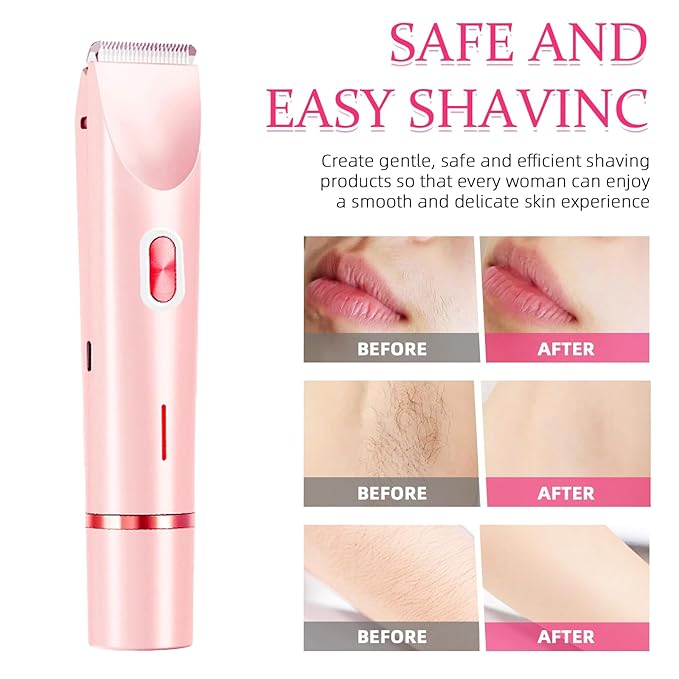 Bikini Trimmer for Women, 2 in 1 Electric Razors for Women, Dermave Bikini Shaver, IPX7 Waterproof & Easy Cleaning, Ceramic Blade, 120 Min Cordless Runtime, Ultra Low Silent (Pink).