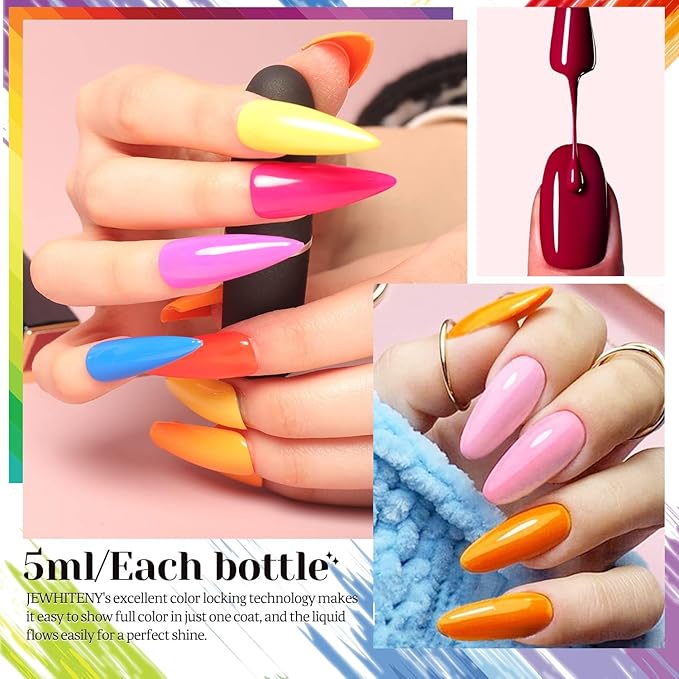 JEWHITENY 45 PCS Gel Nail Kit with 42 Colors Nail Polish Set Green Blue Red Pink Collection Gifts for Women