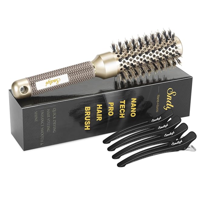 Round Brush for Blow Drying, Nano Thermal Ceramic & Ionic Tech Hair Brush with Boar Bristles, Professional Round Barrel Brush for Styling, Curling and Straightening by Sndyi (2.3Inch, Barrel 1.3 Inch)