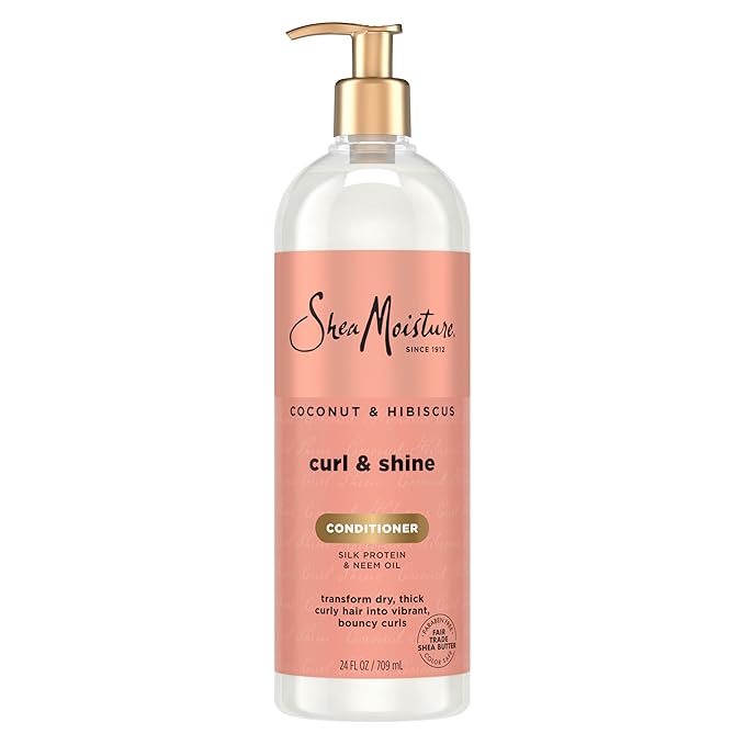 Shea Moisture Curl & Shine Conditioner Coconut & Hibiscus, for Thick, Curly Hair, to Moisturize & Soften, 24 oz