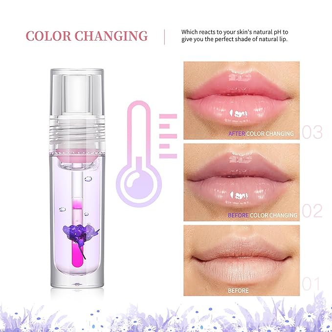 Flower Lip Oil, Hydrating Lip Glow Oil, Plumping Lip Oil, Non-Sticky Long Lasting Lip Oil Gloss, Transparent Lip Oil Tinted, Lip Plumper Gloss, Moisturize your lips and Reduce lip lines (03)