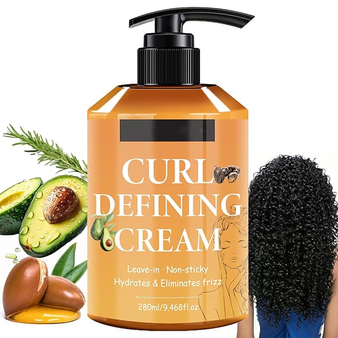 Curl Defining Cream, Anti Frizz Curling Cream for Enhances Wavy Hair and Curly Hair Hydrating Argan Oil Hair Mask Long-Lasting Styling Volume 9.46 FL OZ