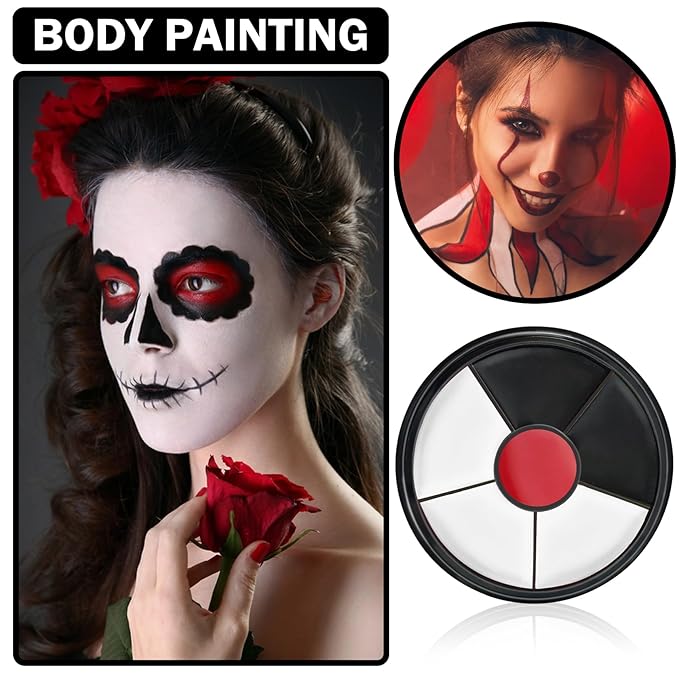 Clown Makeup Kit,Black White Red Face Paint Professional Adult Body Paint Kit for Halloween SFX Special Effects Makeup Kit
