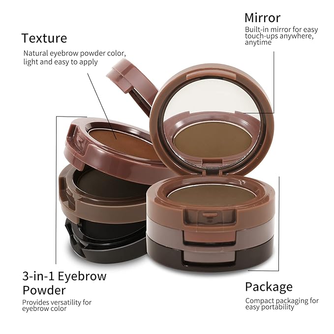 Boobeen 3 Color Eyebrow Powder Palette, Waterproof Eyebrow Makeup, Brow Definer to Shape Perfect Brow