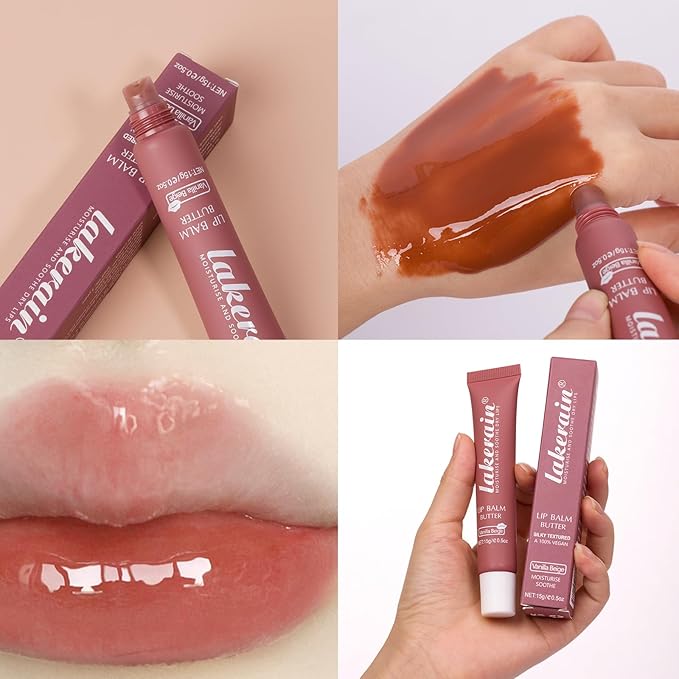 Moisturizing Lip Balm Butter for Dry Cracked Lips,Day/Night Hydrating Lip Mask, Ultra-Nourishing Lip Care Moisturizer for Soft, Smooth and Supple Lips (Vanilla Beige)