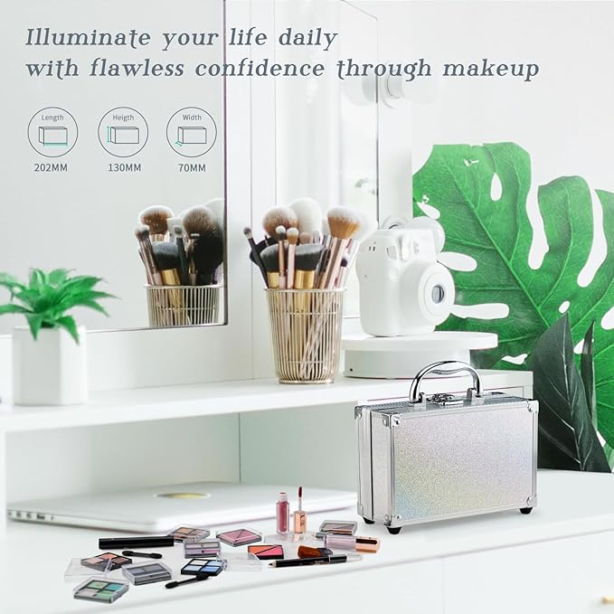 Color Nymph Beginner Makeup Kits For Teens With Train Case Included Full Makeup Kit Eyeshadow Palette Blushes Bronzer Highlighter Lipstick Brushes Mirror (White)