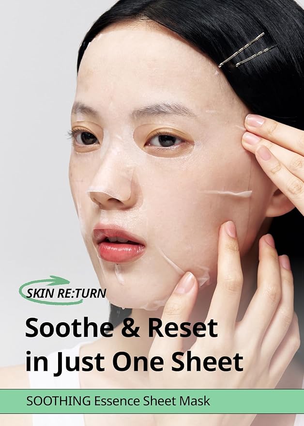 SNP Skin Return Soothing Essence Sheet Mask | Moisturizing and Hydrating for All Skin Types | Vegan Sheet Masks with Tea Tree Extract | Korean Face Masks Skincare | Facial Mask | 10 Sheets