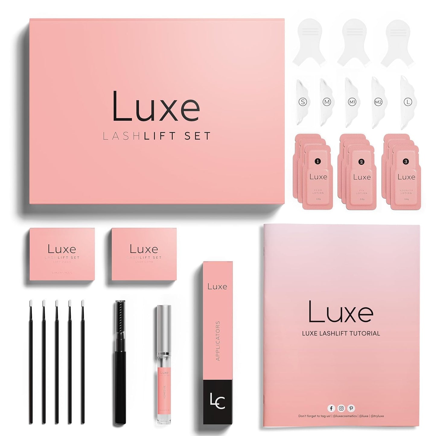 Luxe Cosmetics - Lash Lift Kit - Complete Set for Eyelash Lifting - New Pro Version - Easy to Apply and Long Lasting Finish - Professional Results up to 8 Weeks from Home- Includes 3 Applications