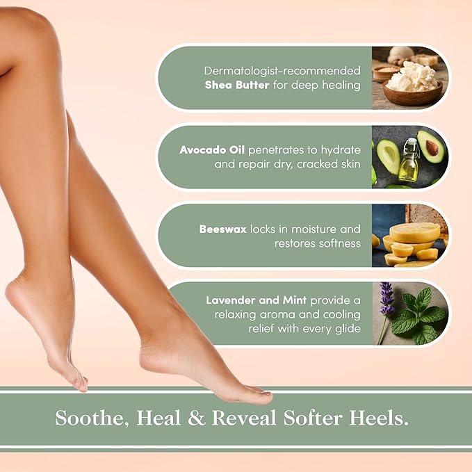 Victoria's Lavender Heel Balm Stick – Ultra-Rich Foot Therapy Balm for Dry, Cracked Feet – Softener for Cracked & Rough Skin – Dry Heels Treatment for Men and Women – Made in USA - Lavender Mint 2.5oz