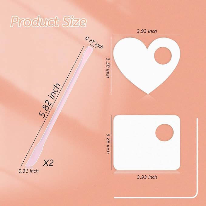 Makeup Mixing Palette Spatula Set, 2PCS Mini Acrylic Makeup Palette & 2PCS Silicone Skincare Spatula, Cream Foundation Palette for Mixing and Save Cosmetics (Pink,Square+Heart)