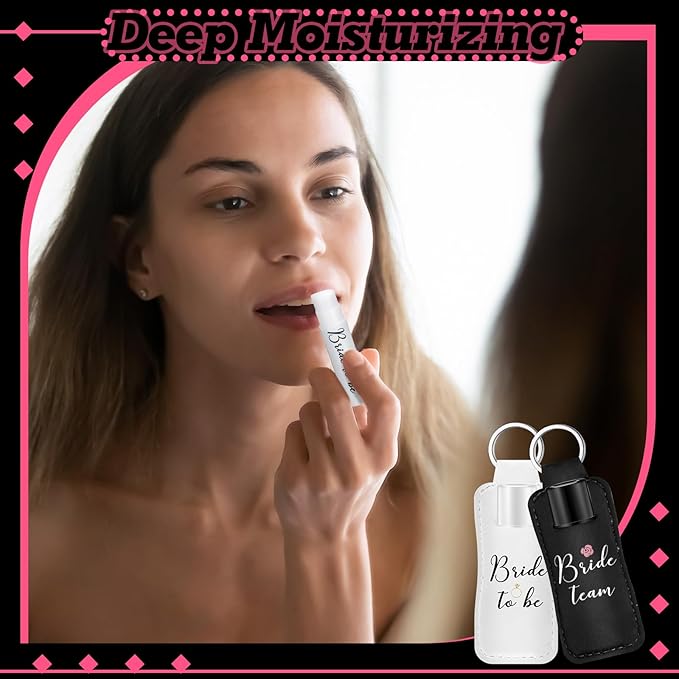 24 Pack Bachelorette Party Favor Lip Balm Set Team Bride Lip balm with Lipstick Holder Keychain Bride to be Lip balm Bridal Shower Proposal Gifts for Wedding Party Favors(White, Black)
