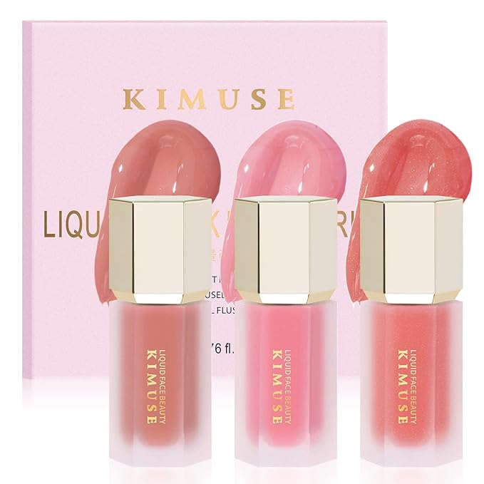 KIMUSE Soft Pink Gel-Cream Blush Trio, Liquid Blush for Cheeks, Weightless, Long-Wearing, Smudge Proof, Natural-Looking, Dewy Finish, Skin Tint Blush Makeup, 0.42 Fl Oz (love pink)