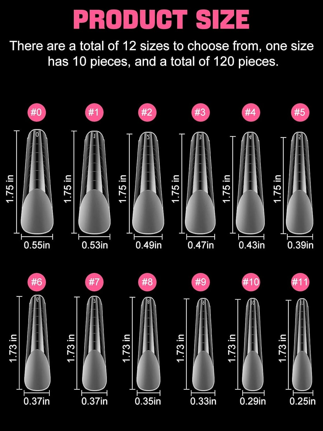 EBANKU 120Pcs Matte Dual Nail Forms, Square Poly Extension Gel Nail Forms Full Cover Nail Molds for Solid Builder Nail Gel Nail Art Design Salon&DIY 12 Sizes