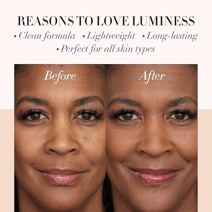 LUMINESS Silk Airbrush Spray Foundation & Buffing Brush Kit – Full Coverage Foundation & Dual-Sided Buffing Brush - Buildable Coverage, Anti-Aging Formula Hydrates & Moisturizes (Shade - Deep Dark)