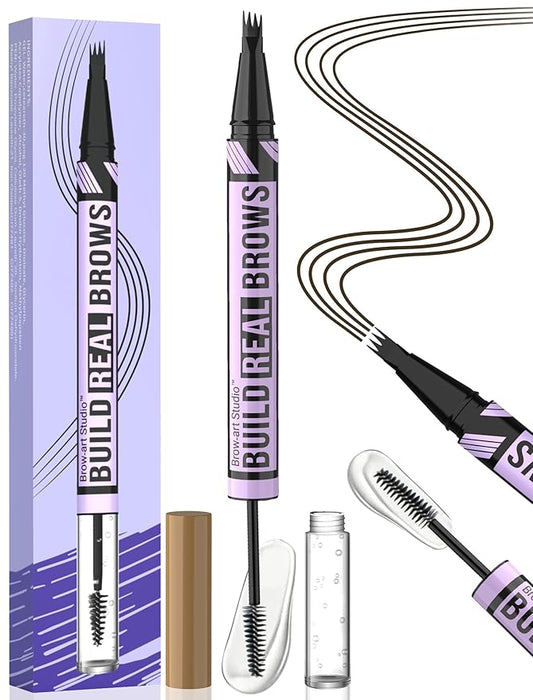 iMethod Eyebrow Pen and Eyebrow Gel - Eyebrow Pencils for Women with 4-Fork-Tip & Brow Gel Clear, Magical 2-in-1 Dual-Ended Brow Pen for Fuller-Looking Defined Brows, Stay All Day, Black Brown