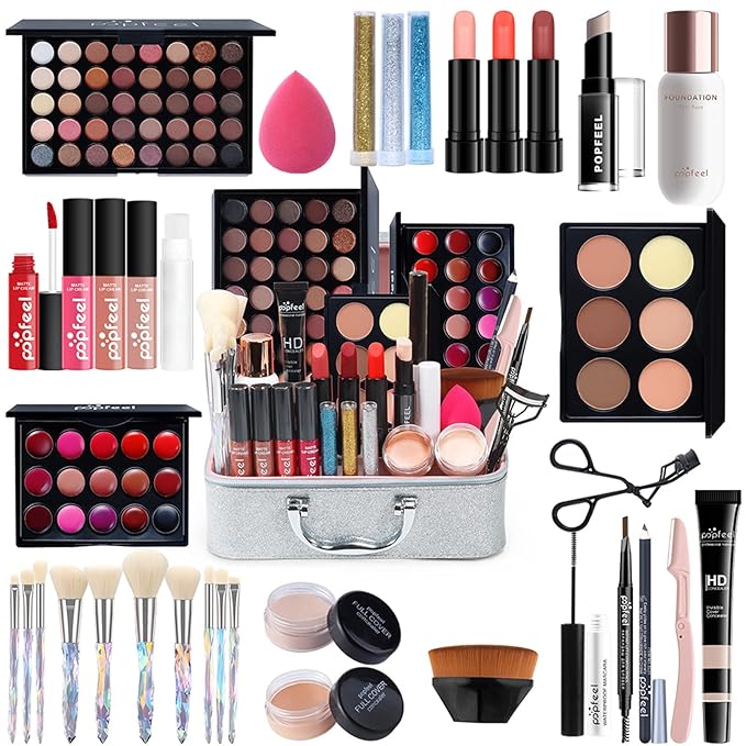 All-in-one Holiday Make up Gift Set | Makeup Kit for Women Full Kit Essential Starter Bundle Include Eyeshadow Palette Lipstick Blush Foundation Concealer Face Powder Mascara Lipgloss Brush