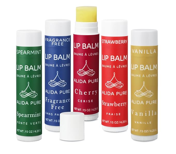 Melody Lip Balm Collection, Vegan Lip Balm Set, Beeswax Free, with Avocado Oil, Organic Jojoba Oil, and Vitamin E, Natural Moisturizer for Dry, Chapped Lips, 5 Tube Set