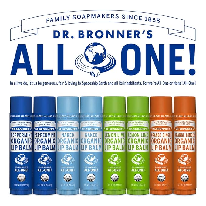 Dr. Bronner’s Organic Lip Balm 6-Pack (.15oz) Natural, Moisturizing, Petroleum-Free Lip Balm with Beeswax & Avocado Oil for Dry Lips, Men & Women - Orange Ginger
