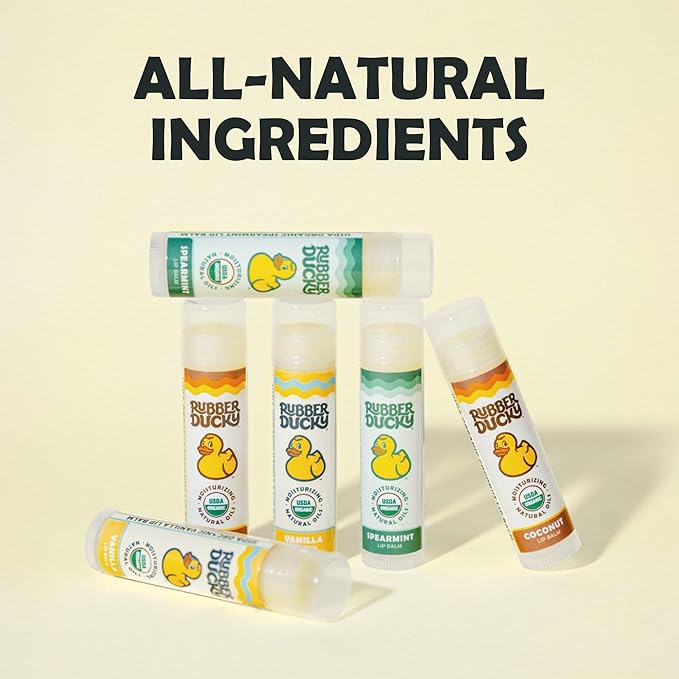 Rubber Ducky Sunscreen - Organic Lip Balm for Women, All Natural Lip Balm Stick with Vitamin E - Moisturizing & Hydrating Lip Balm for Dry Lips - Untinted and Non-Toxic Lip Care - Coconut, 3 Pack