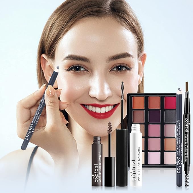 All-in-one Holiday Makeup Gift Set | Full Makeup Kit for Women Multipurpose Essential Bundle Include Eyeshadow Palette Lipstick Blush Concealer Face Powder Eyeliner Mascara Lipgloss Brush
