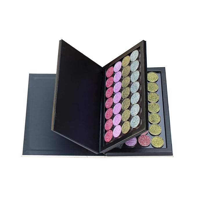 Strong 4-layers Empty magnetic palette book palette（White wood grain）+1pcs Makeup Depotting Spatula+50pcs Round Metal Stickers+50pcs Square Metal Stickers
