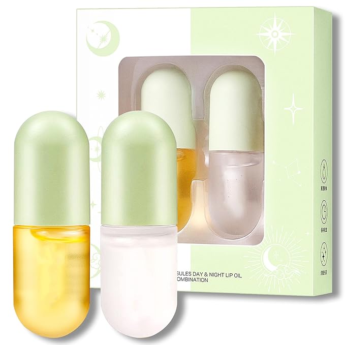Lip Plumper Set,Lip Plumper Oil Gloss Moisturizing Lip Plumper Lip Care Serum,Hydrating Plump Gloss Reduce Fine Lines,Lip Plumper for Day & Night Use Set A（2Pcs）