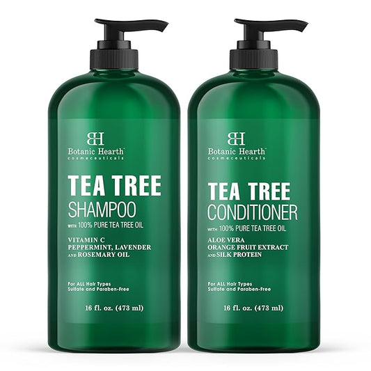 Botanic Hearth Tea Tree Shampoo And Conditioner Set | With 100% Pure Tea Tree Oil, For Itchy And Dry Scalp, Sulfate/Paraben Free | For Men And Women | 16 Fl Oz Each