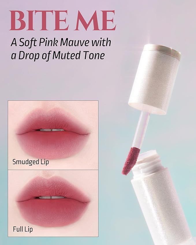 HEVVYMAKEUP Blurring Effect Lip Tint - Airy Velvet Matte Lips - Vegan, Longwear, Vibrant, Buildable Creamy Soft Texture - Korean Lip Makeup, Bite Me, 0.13 fl.oz.