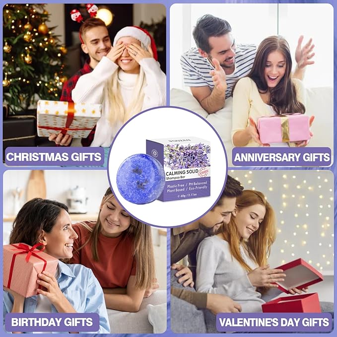 2 Pack Lavender Shampoo Bar,Solid Hair Bar And Conditioner Effect Hair Soap,Organic Shampoo Bars For Hair With All Natural Plant Based Essential Oils,Stocking Stuffers,Gifts for Women