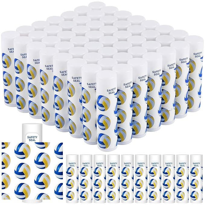 DMSKY 60 Pcs Volleyball Lip Balm Bulk, Volleyball Party Favors for Team Volleyball Gifts for Players Teen Girls Boys Sports Party Supplies