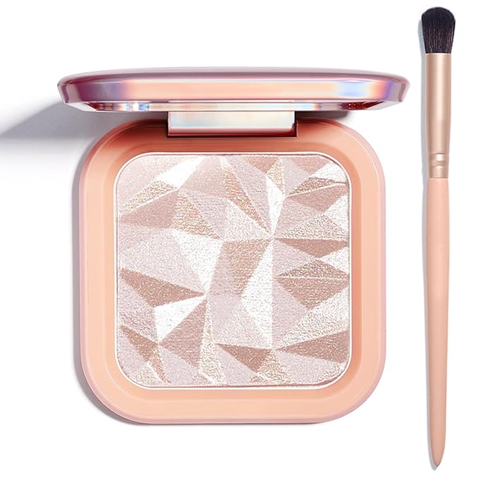 Highlighter Makeup Palette Shimmer Contour Palette Powder for Brighten Face Contour Gold Cheek Highlight Makeup, Long Lasting Highlighter Powder with Mirror for Illuminator Makeup (NUDE PINK)