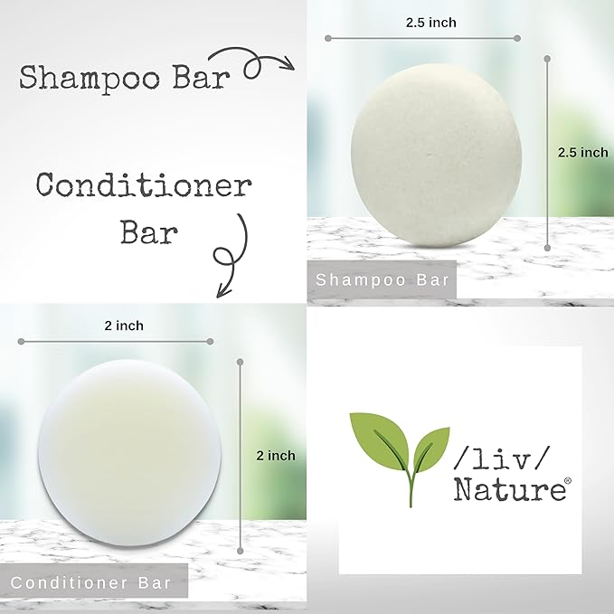 Shampoo Bar and Conditioner with Travel Tins | Lemongrass, Lavender, Tea Tree Oil | Clarifying & Growth | For Oily Hair | USA 2-pk