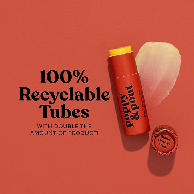 Poppy & Pout Blood Orange Mint Jumbo Lip Balm | All Natural Lip Balms & Moisturizers | Hydrates with Beeswax, Vitamin E, Organic Coconut Oil | Cruelty-Free | Lip Balm in Recyclable Cardboard Tube
