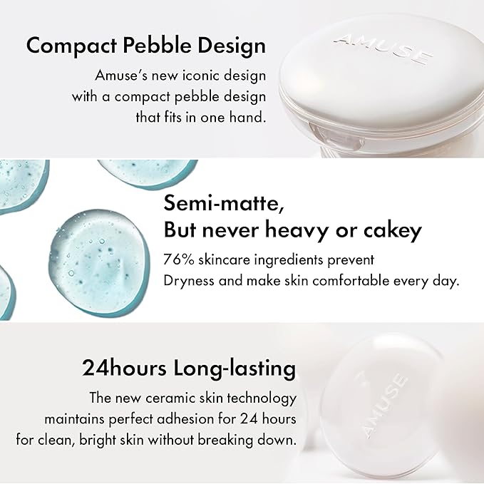 Amuse SEOUL Ceramic Skin Perfector Cushion Foundation Refill | Long-lasting, Lightweight, Semi-matte, Flawless Coverage, Hypoallergenic, Korean Beauty, Vegan(15g / 0.52 oz.) ([Refill] 03 HONEY)