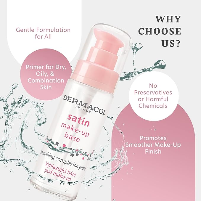 Dermacol - Satin Makeup Base, Matte Face Primer for Wrinkles and Pores, Transparent Makeup Primer for Oily Skin & Dry and Combination Skin, Easy to Blend Pore Filling Primer, No Preservatives, 30 mL