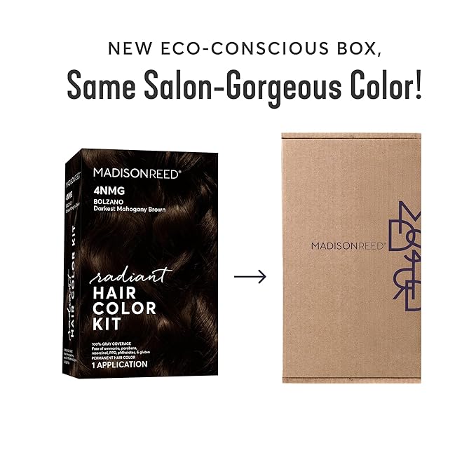 Madison Reed Radiant Hair Color Kit | 4NMG Darkest Mahogany Brown (Bolzano) for 100% Gray Hair Coverage | Salon Quality Permanent Hair Dye | PPD-Free & Ammonia-Free | (Packaging May Vary) 2 Pack