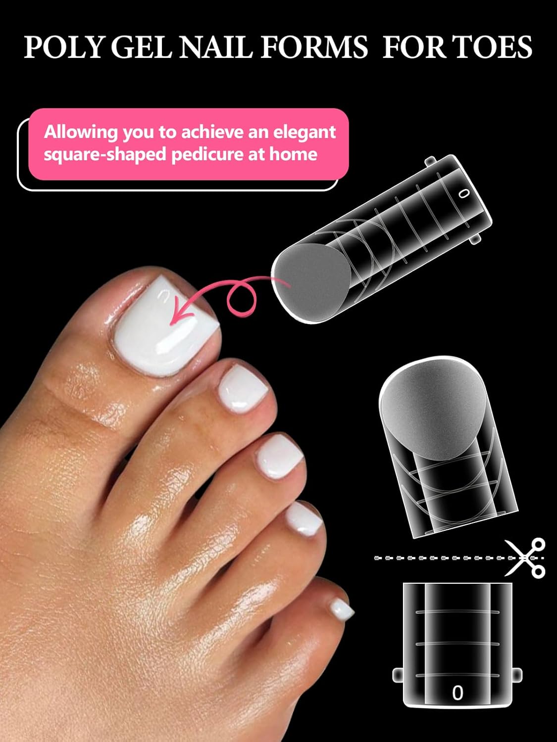 Poly Gel Toe Nail Form Set, EBANKU Reusable Toenails Dual Forms for Nail Extensions, Poly Gel Toe Nail Tips with Dual-Ended Brush and Nail File, 5PCS Clips - 12 Sizes 120PCS