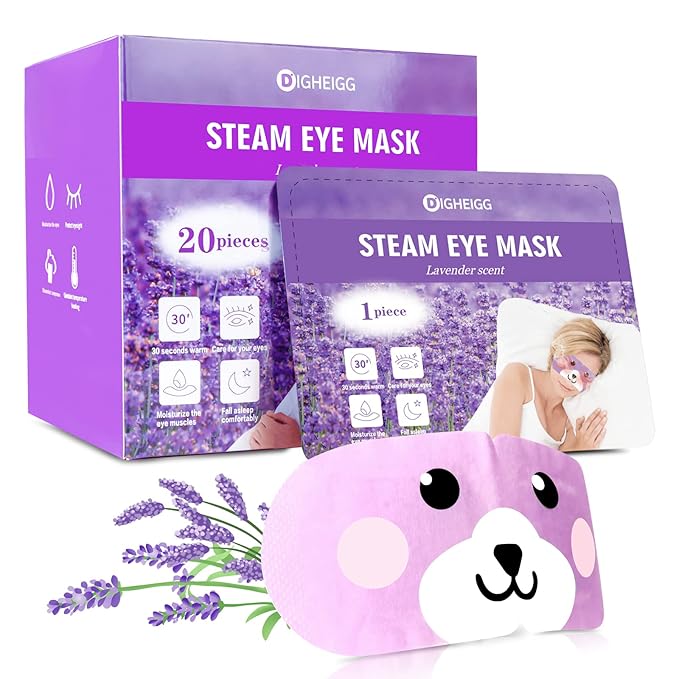Steam Eye Mask for Dark Circles and Puffiness 20 Pcs, Lavender Disposable Eye Warm Compress for Dry Eyes, Soothing Headache Migraine, Stye Treatment, Relief Stress Eye Fatigue
