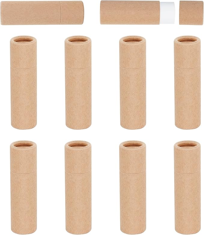 NICENEEDED 10 PCS Paperboard Lip Balm Tubes Set, Refillable Paper Lipstick Tube, Round Cardboard Empty Lip Gloss Container for DIY Lip Gloss Balm and Chapsticks
