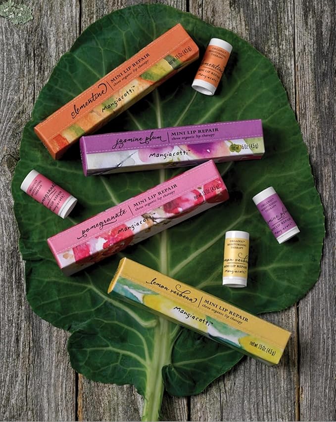 Lip Balm Moisturizing Repair Sticks for Soft Lips Organic Beeswax Mini Balms, 3-Pack, Pomegranate