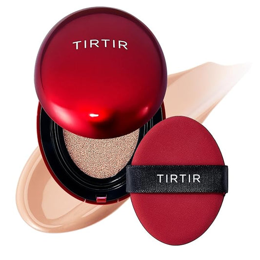 TIRTIR Mask Fit Red Cushion Foundation | Full coverage, Weightless, Skin fit, Satin Glow Finish, Korean Makeup BB Foundation, beauty, Tattoo cover up, Buildable (#22C Peach Beige, 0.63 Fl Oz)