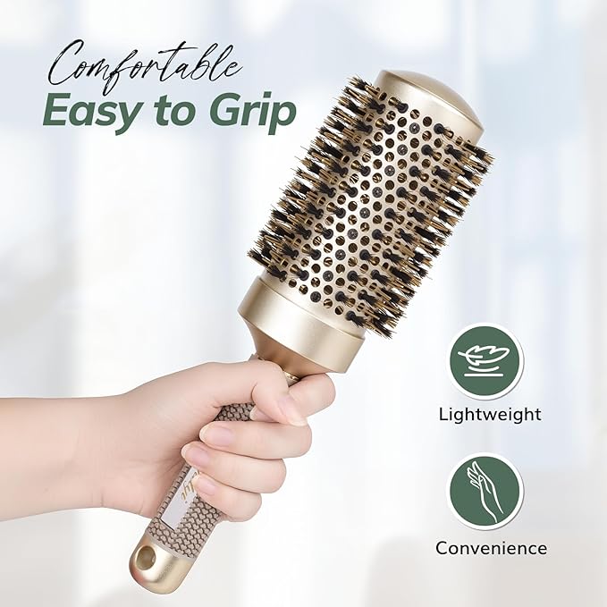Round Brush for Blow Drying, Nano Thermal Ceramic & Ionic Tech Hair Brush with Boar Bristles, Professional Barrel Brush for Styling,Curling and Straightening by Sndyi (3.3 Inch, 2.1 Inch)