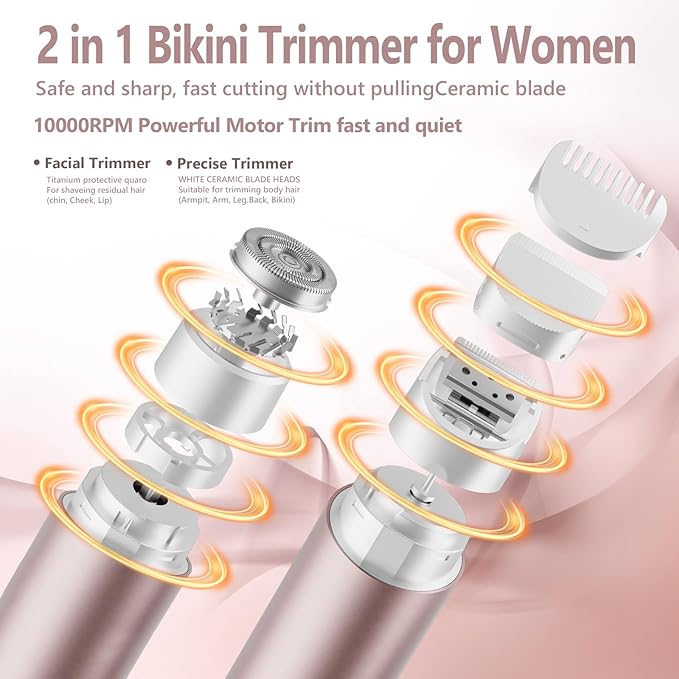 Women's Electric Shaver Waterproof IPX8 Bikini Tnimmer 、Body Hair Remover/Razors for Women Skin Cordless Rechargeable Razor for Legs underarms pubic Hair 、Facial Hair Removal for Women