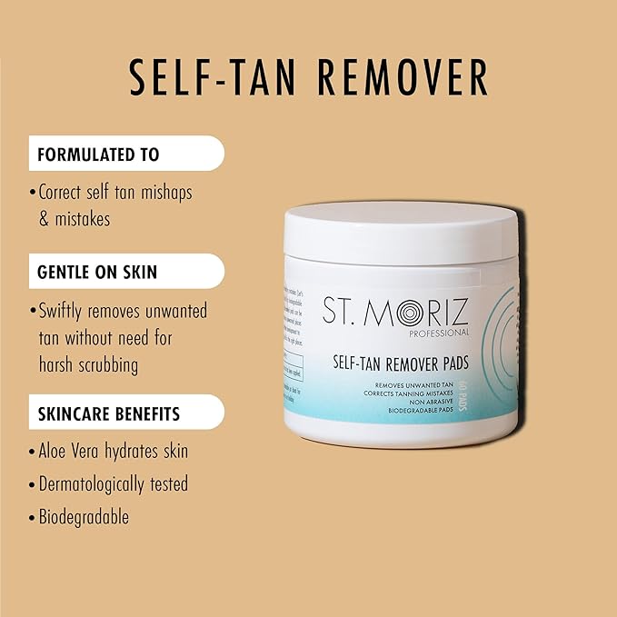 St Moriz Professional Self Tan Remover Pads - Removes Self Tanner Instantly - Fix Tanning Mistakes - Rapid Self Tan Eraser - Gentle on Skin - Dermatologically Tested - Vegan - 60 Pads